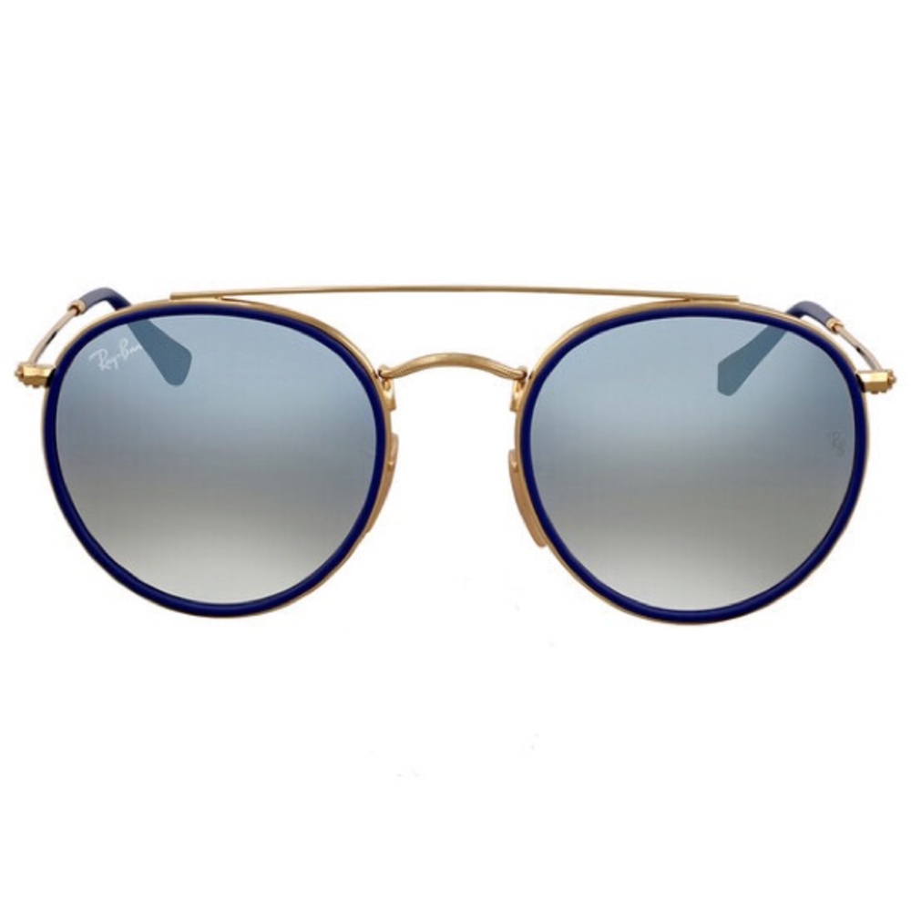 Ray-Ban Round Double Bridge Silver Gradient Flash Sunglasses w/ Case